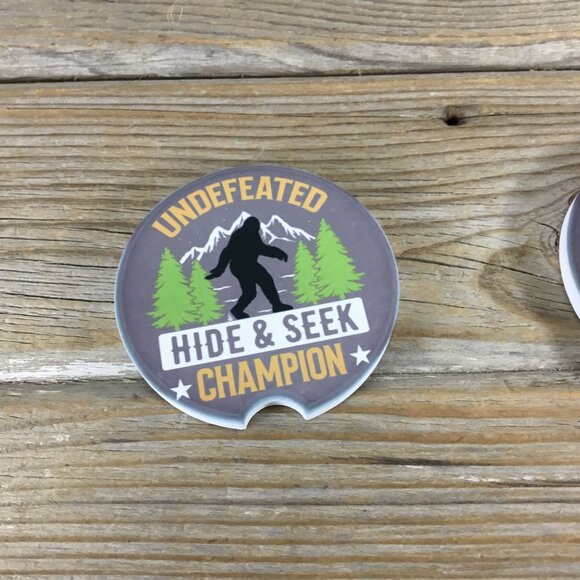 Big Foot Undefeated Hide & Seek Champion Car Coasters Set of 2 - Picture 3 of 5